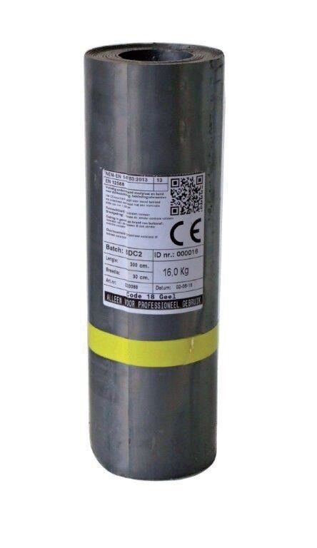 Lood op rol 18 PND 100 cm ca. 50 kg lengte 2.75 m1. dikte 1.59 mm