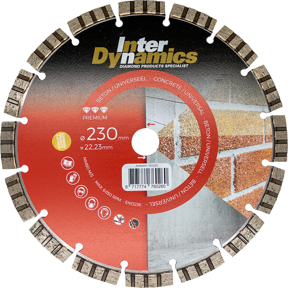 InterDynamics Univ/ Beton Prem. diamantzaagblad 230 x 22.23 mm 3 mm