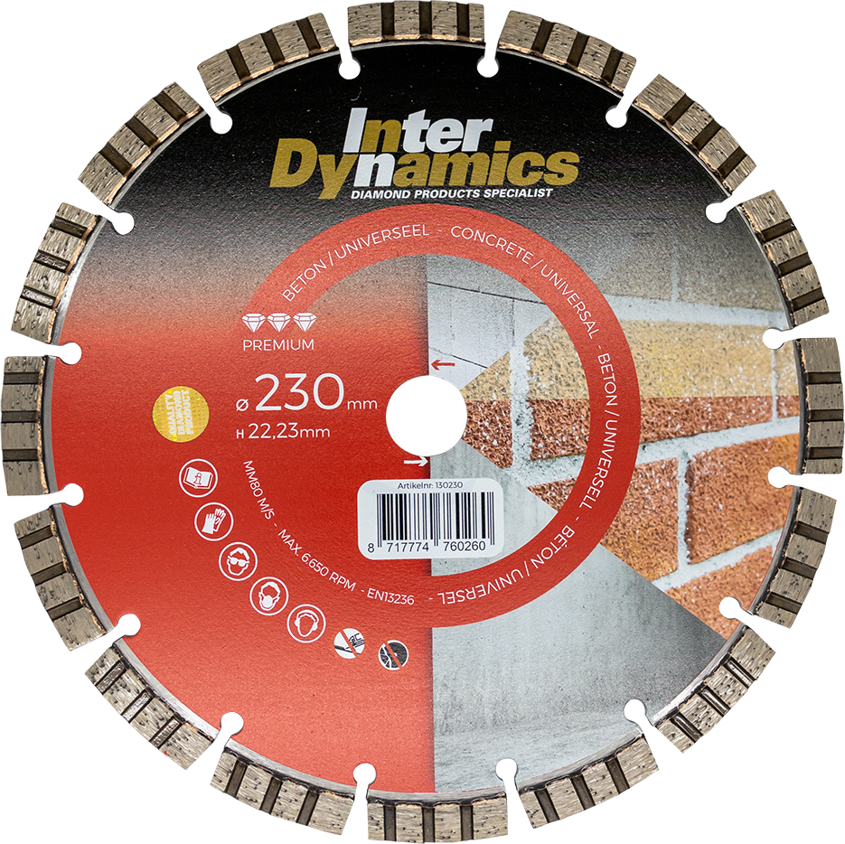 InterDynamics Univ/ Beton Prem. diamantzaagblad 230 x 22.23 mm 3 mm