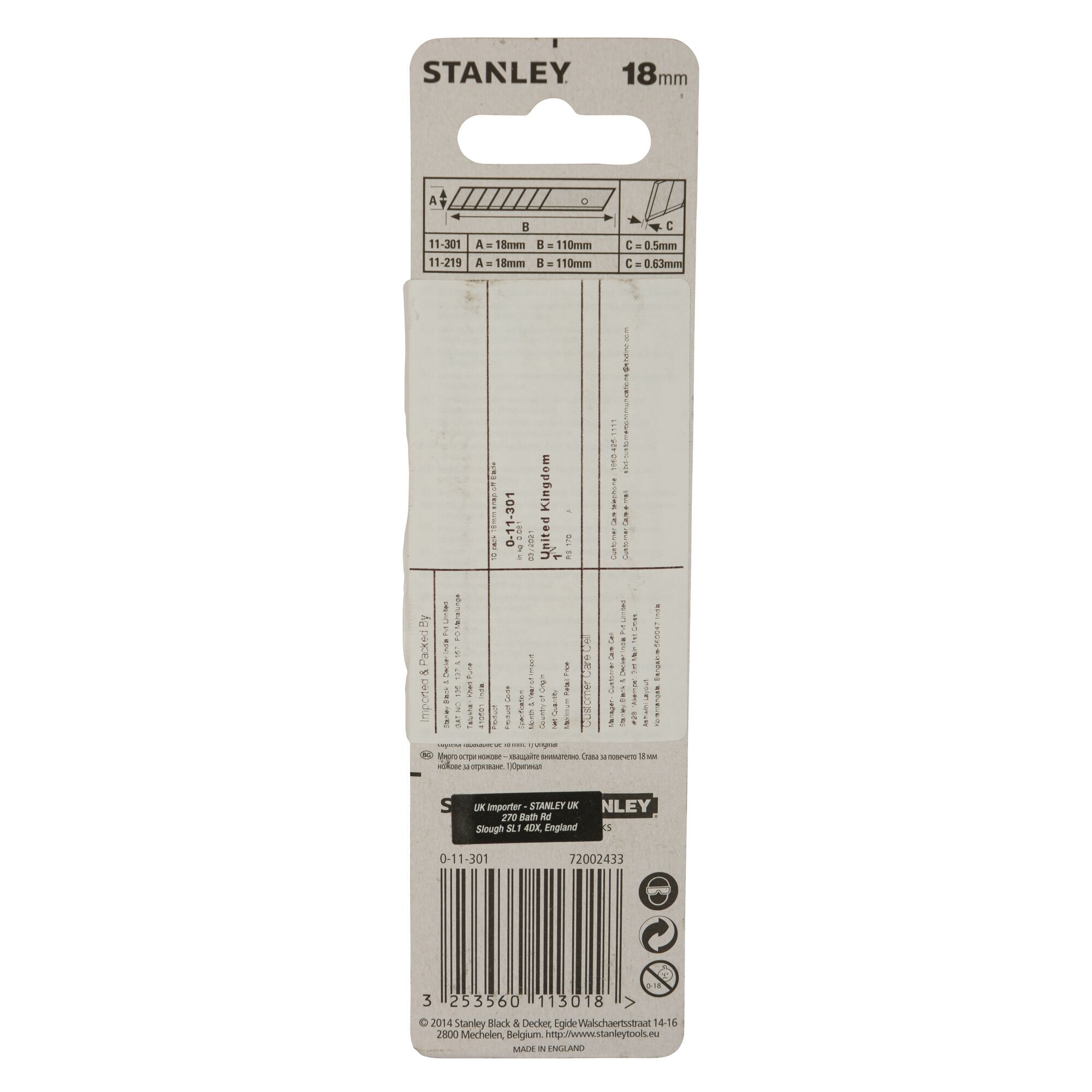 Stanley Reserve-afbreekmes 18mm 1-11-301 (10 st.)