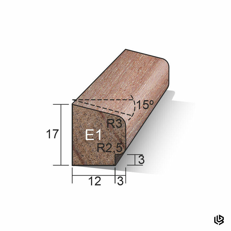 15 x 17 x 4900 mm Hardhout Glaslat 60mu gegrond E1 met sponning 3 x 3 mm