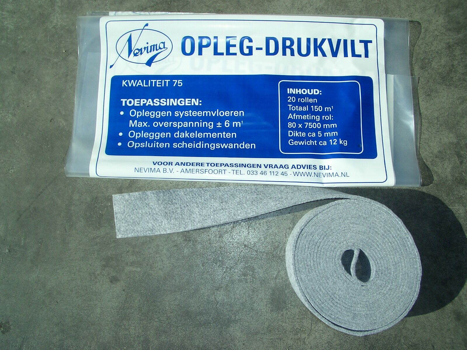 Nevima-75 opleg-drukvilt afm. 80 x 5 x 7500mm (20 rol/zk)