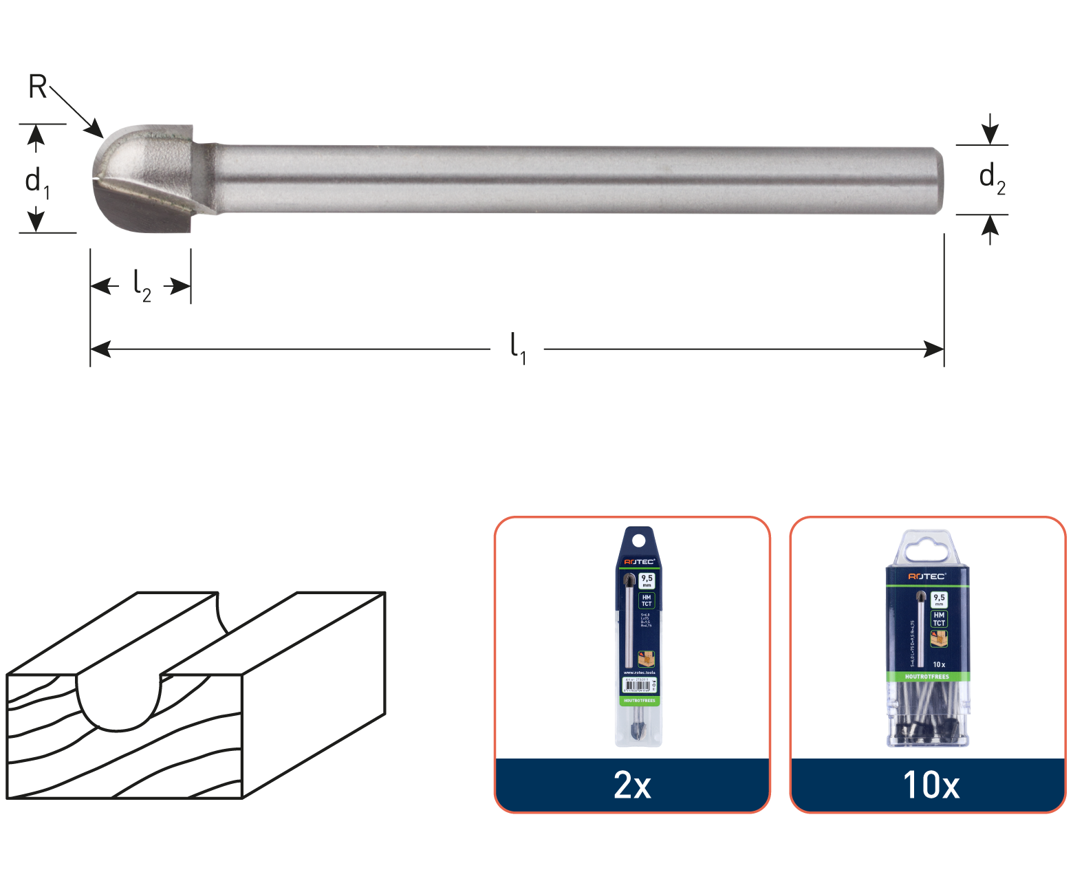Rotec HM Houtrotfrees, SILVER-LINE, d2=6 /ø9,5 (vpe 1)