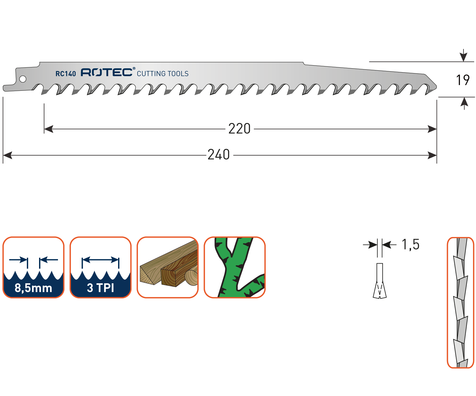 Rotec Reciprozaagblad RC140 / S1542K (vpe 5)