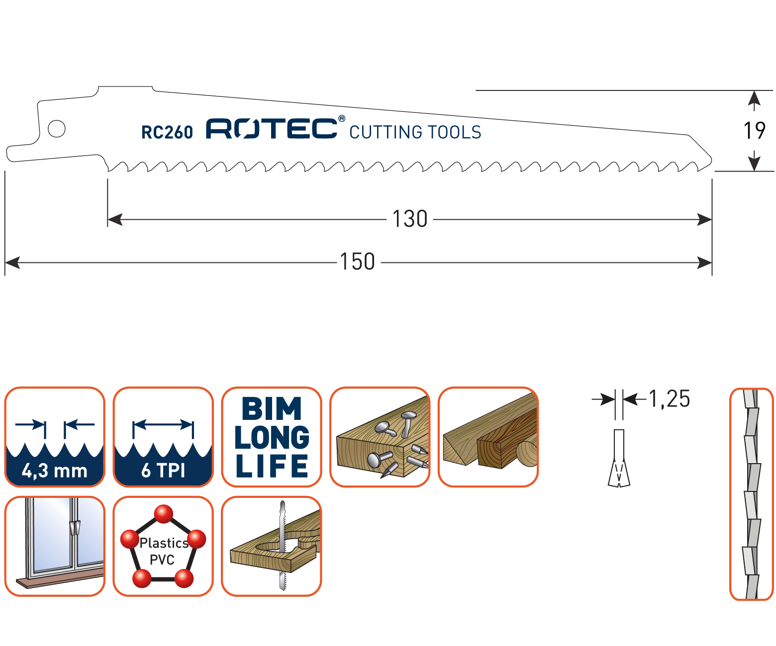 Rotec Reciprozaagblad RC260 / S611DF (vpe 5)