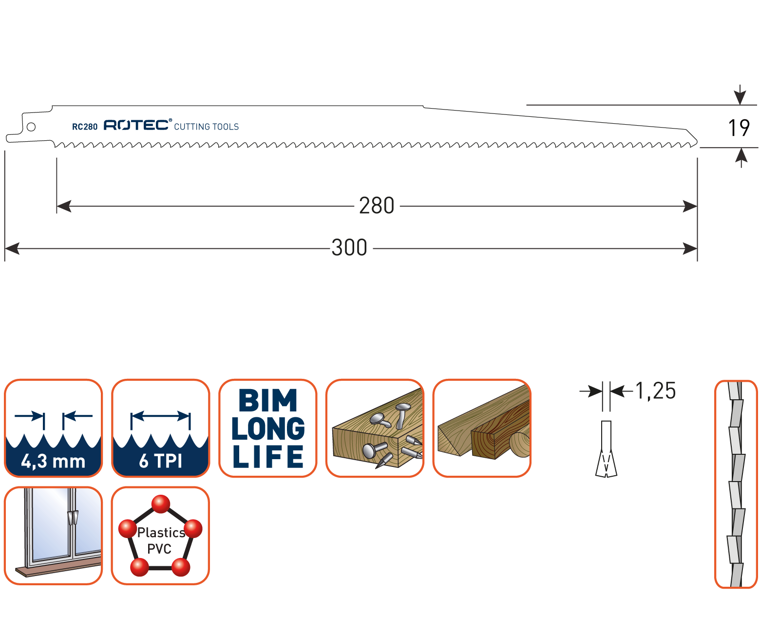 Rotec Reciprozaagblad RC280 / S1411DF (vpe 5)
