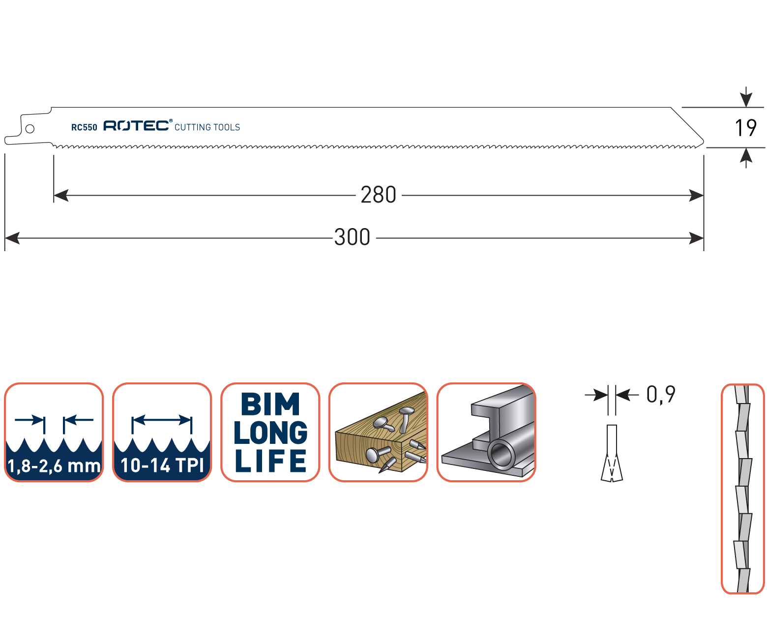 Rotec Reciprozaagblad RC550 / S1222VF (vpe 5)