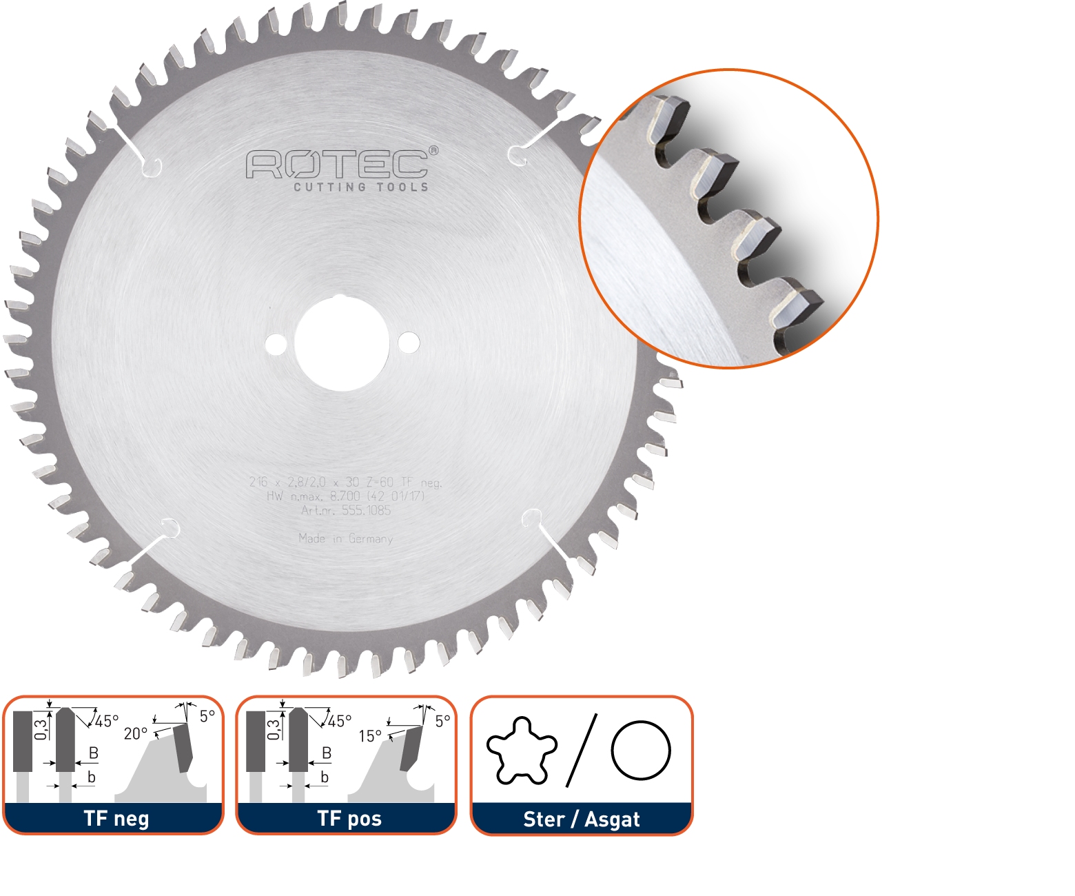 Rotec HM zaagblad voor NF-metalen, ø160x2,2x20 Z=52 TF nneg (vpe 1)