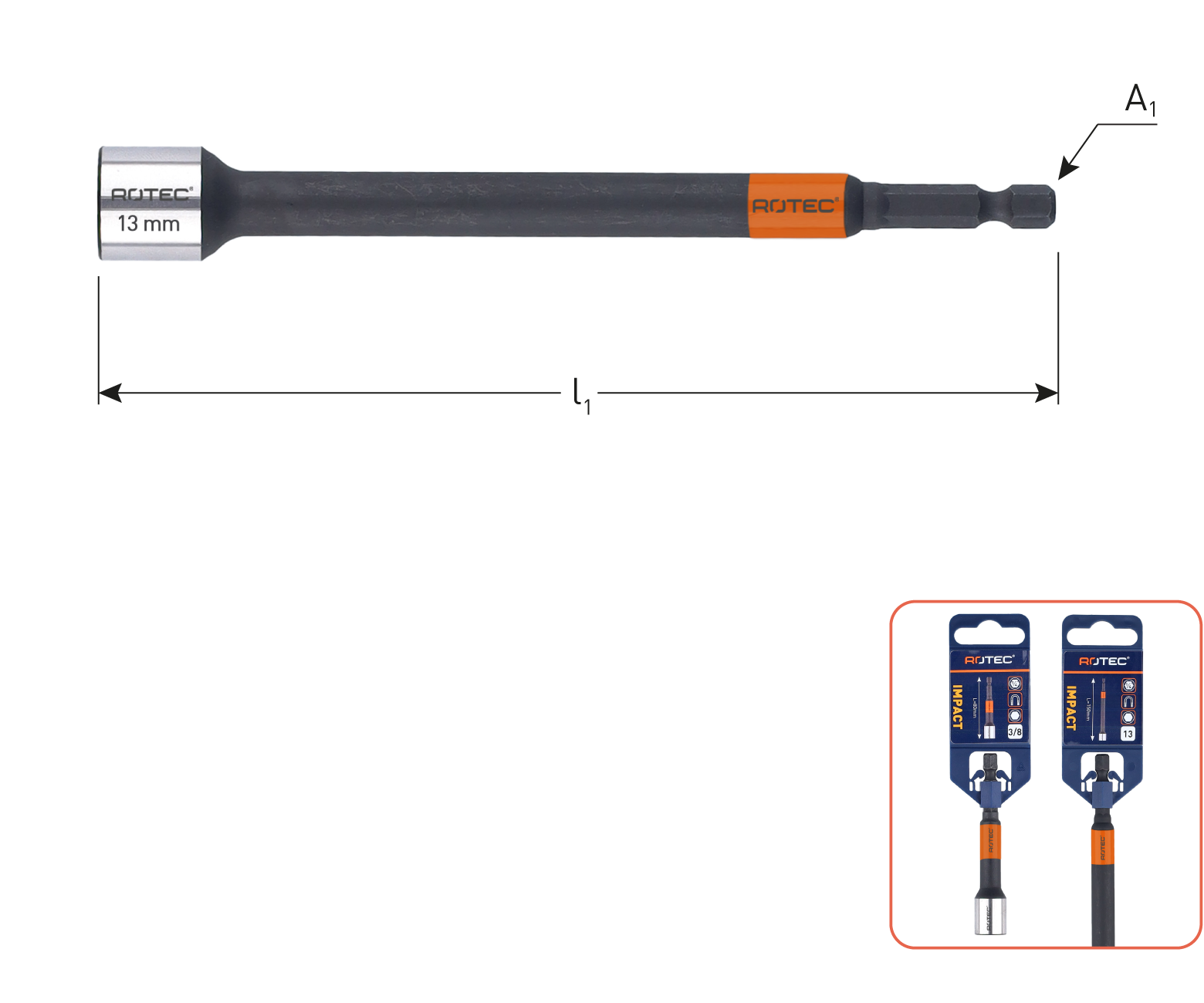 Rotec Dopsleutel E6.3 1/4" Bitopn., Magnetisch, SW 1/4"x